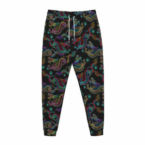 Chinese Dragon Pattern Print Jogger Pants