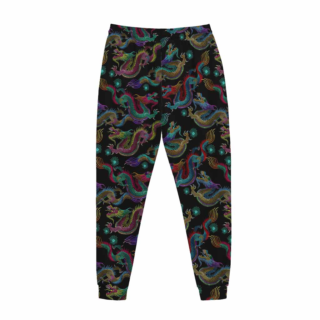 Chinese Dragon Pattern Print Jogger Pants