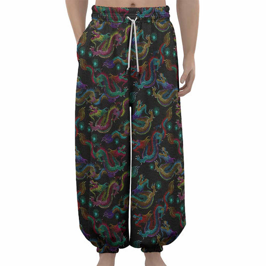 Chinese Dragon Pattern Print Lantern Pants