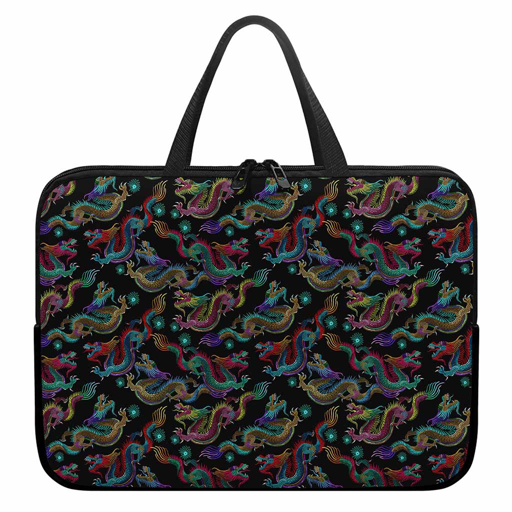 Chinese Dragon Pattern Print Laptop Sleeve With Handle
