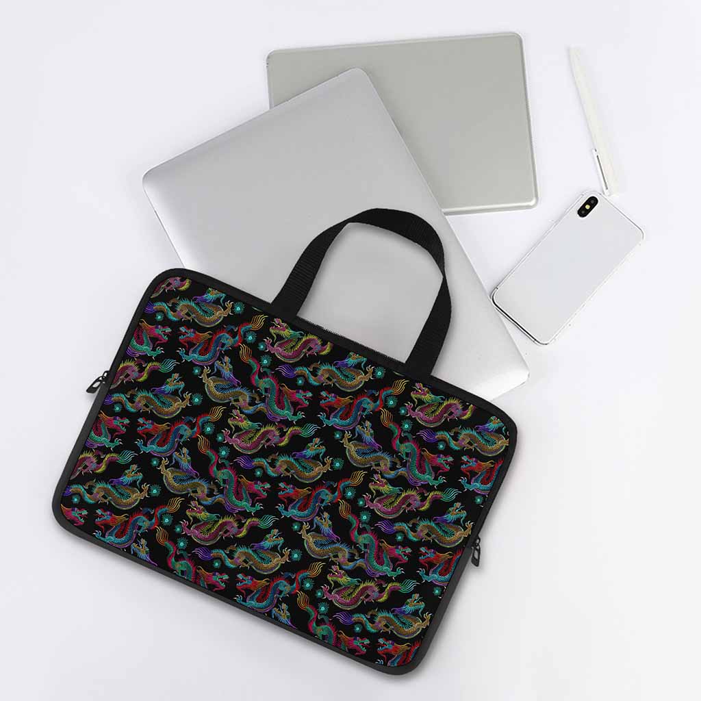 Chinese Dragon Pattern Print Laptop Sleeve With Handle