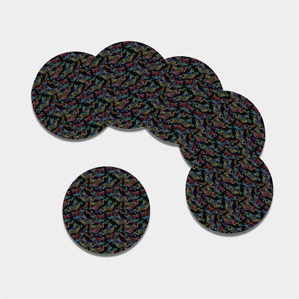Chinese Dragon Pattern Print Leather Coaster Set