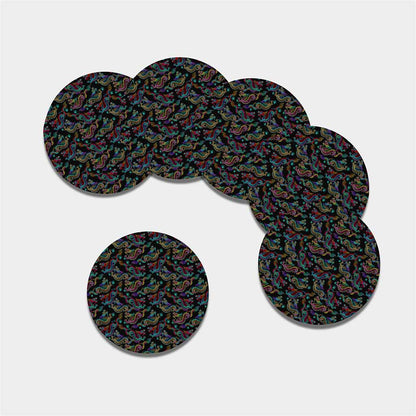Chinese Dragon Pattern Print Leather Coaster Set