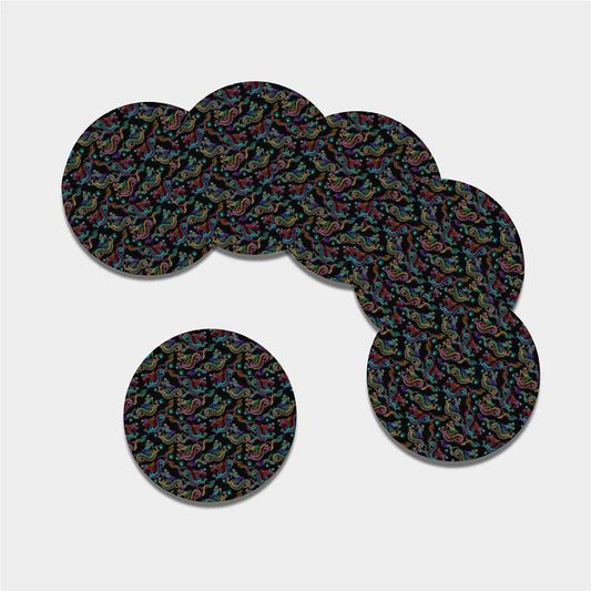 Chinese Dragon Pattern Print Leather Coaster Set
