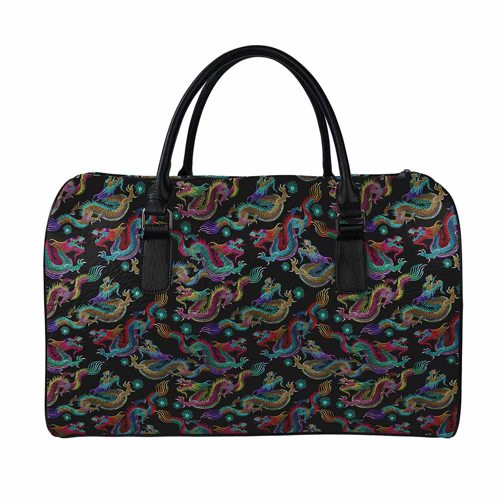 Chinese Dragon Pattern Print Leather Duffle Bag