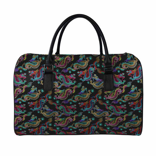 Chinese Dragon Pattern Print Leather Duffle Bag