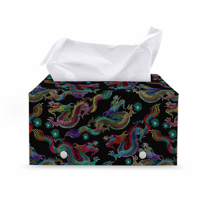 Chinese Dragon Pattern Print Leather Tissue Box Cover