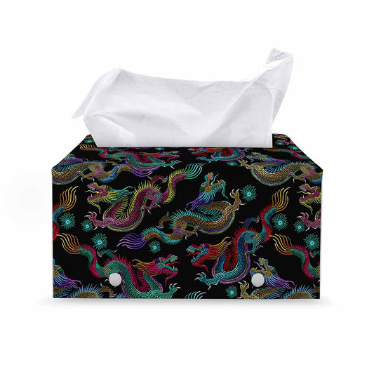 Chinese Dragon Pattern Print Leather Tissue Box Cover