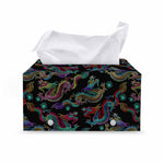 Chinese Dragon Pattern Print Leather Tissue Box Cover
