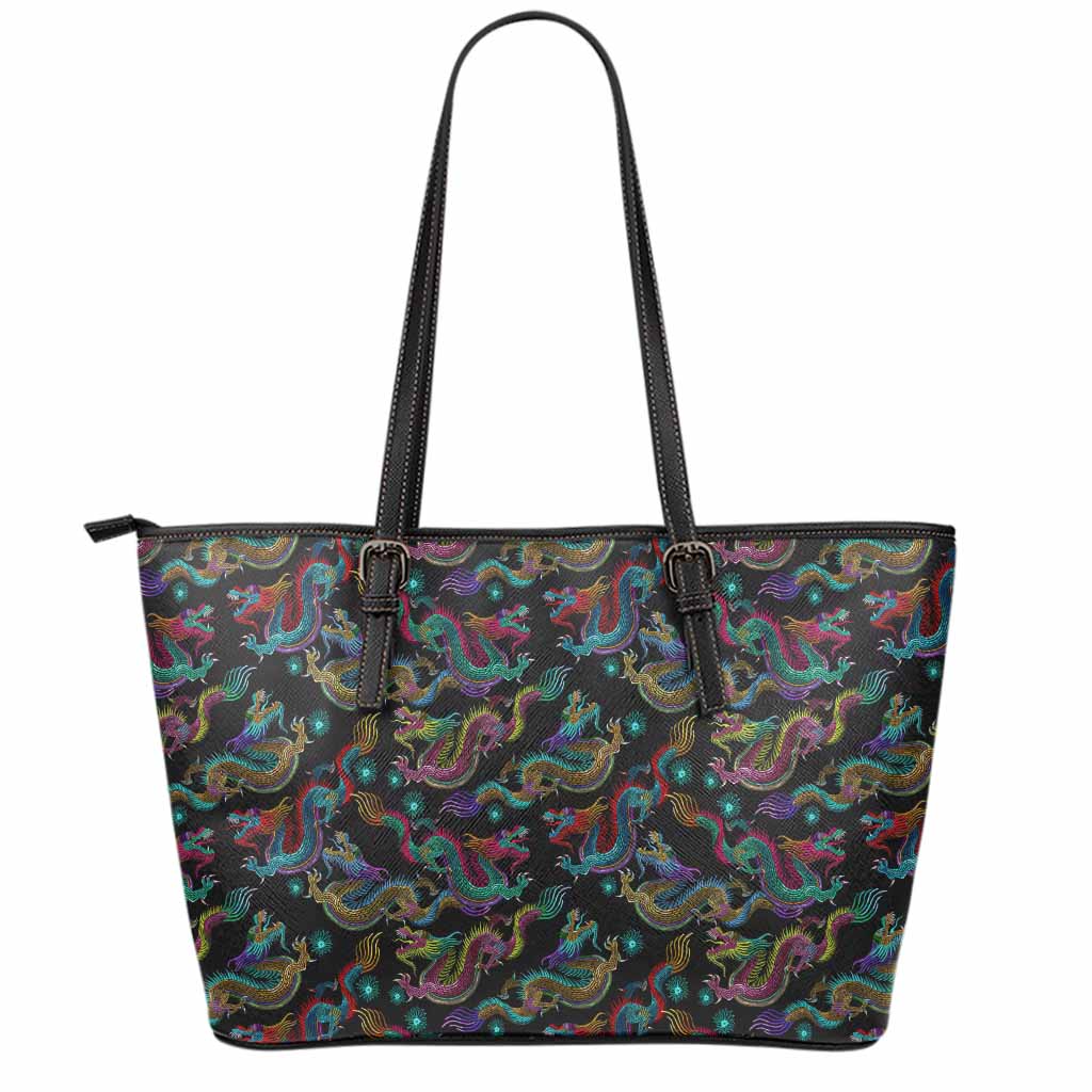 Chinese Dragon Pattern Print Leather Tote Bag