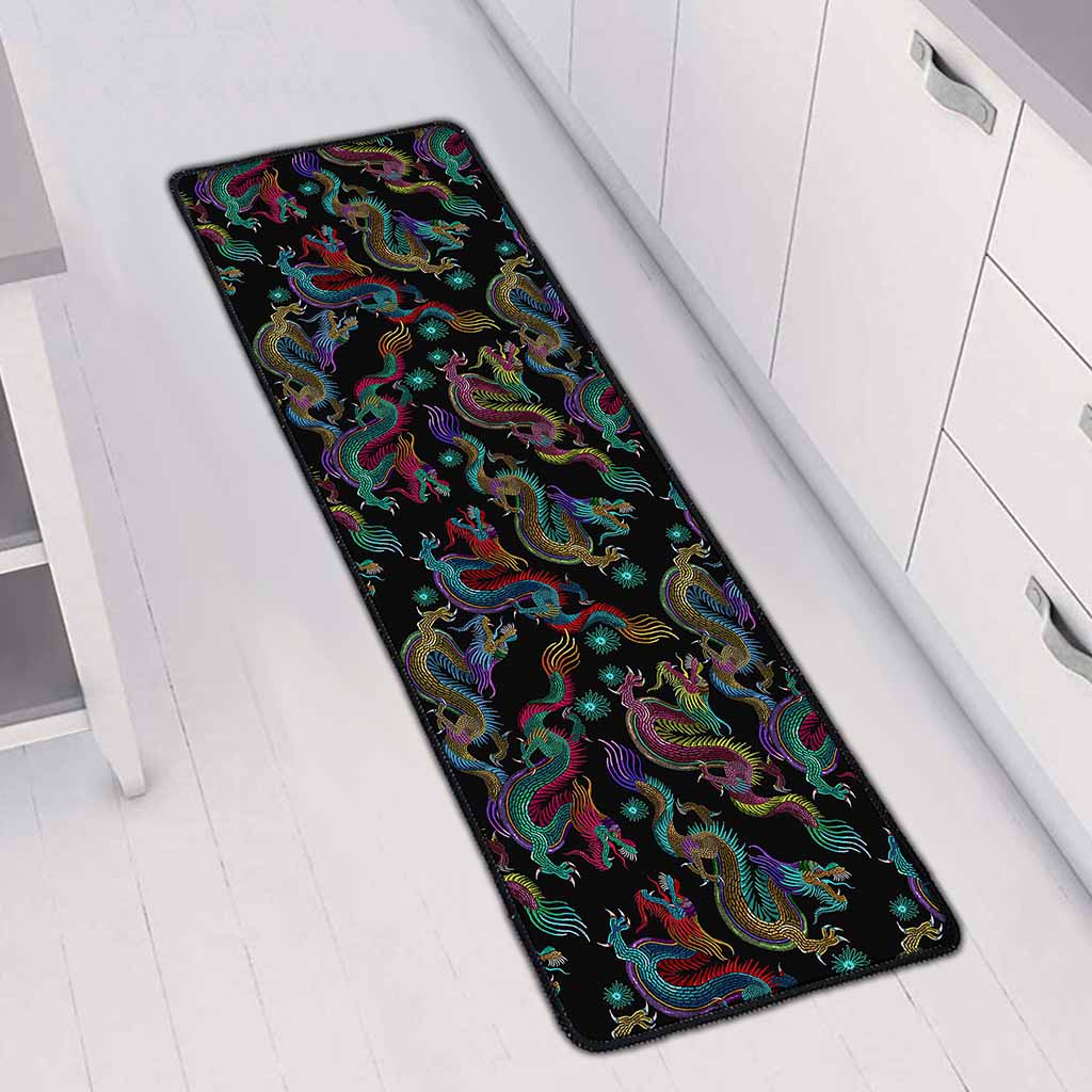 Chinese Dragon Pattern Print Long Kitchen Mat