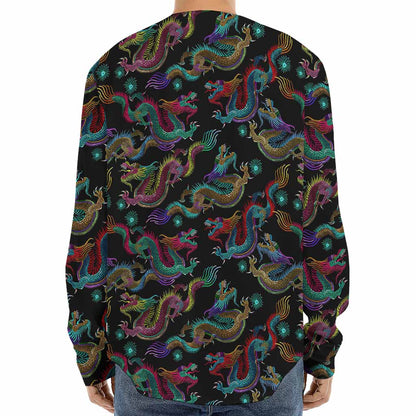 Chinese Dragon Pattern Print Long Sleeve Baseball Jersey