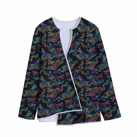 Chinese Dragon Pattern Print Long Sleeve Short Coat