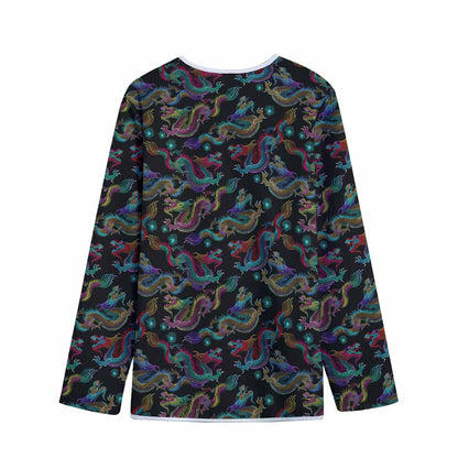 Chinese Dragon Pattern Print Long Sleeve Short Coat