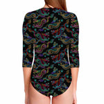 Chinese Dragon Pattern Print Long Sleeve Swimsuit