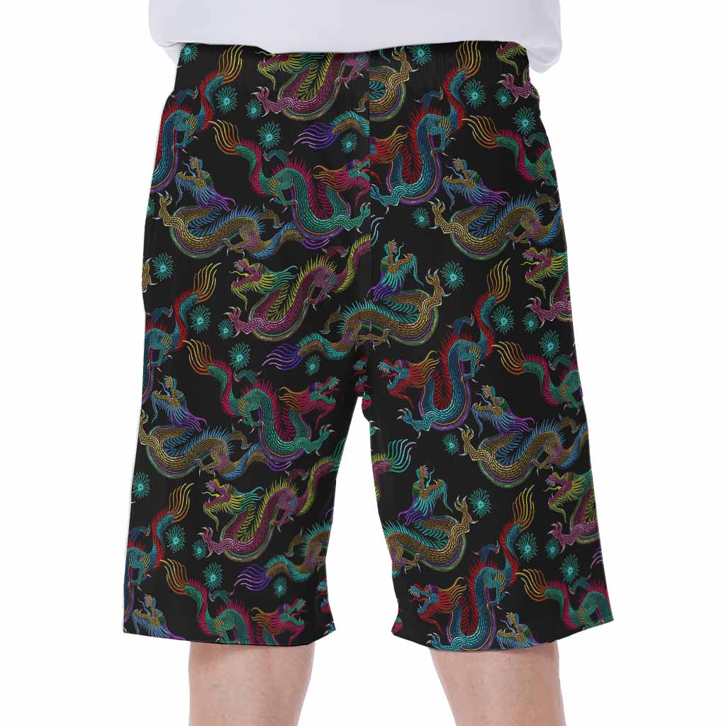 Chinese Dragon Pattern Print Men's Beach Shorts