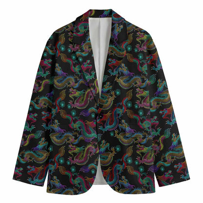 Chinese Dragon Pattern Print Men's Cotton Blazer