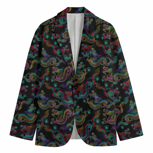 Chinese Dragon Pattern Print Men's Cotton Blazer