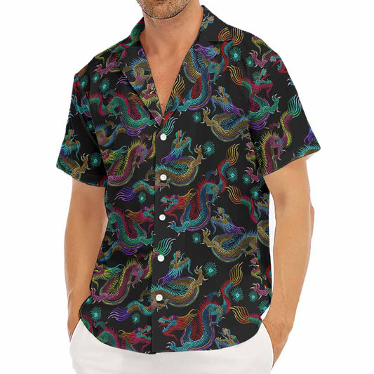 Chinese Dragon Pattern Print Men's Deep V-Neck Shirt