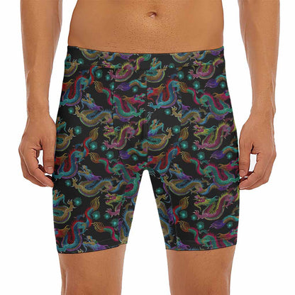 Chinese Dragon Pattern Print Men's Long Boxer Briefs