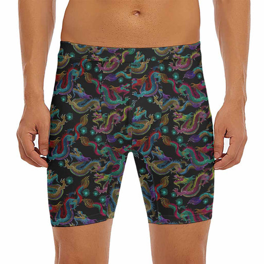 Chinese Dragon Pattern Print Men's Long Boxer Briefs