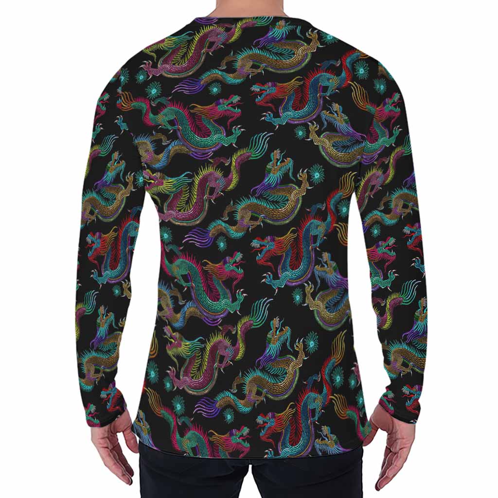 Chinese Dragon Pattern Print Men's Long Sleeve T-Shirt
