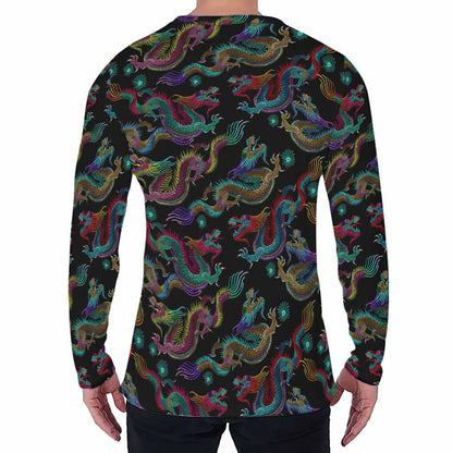 Chinese Dragon Pattern Print Men's Long Sleeve T-Shirt