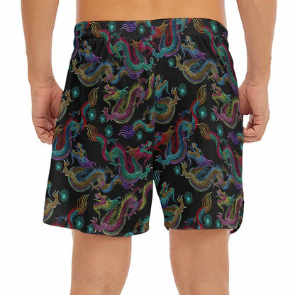 Chinese Dragon Pattern Print Men's Split Running Shorts