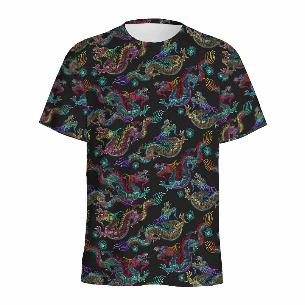 Chinese Dragon Pattern Print Men's Sports T-Shirt