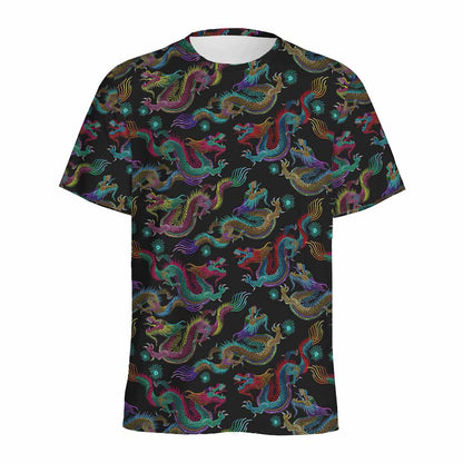 Chinese Dragon Pattern Print Men's Sports T-Shirt