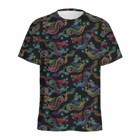 Chinese Dragon Pattern Print Men's Sports T-Shirt