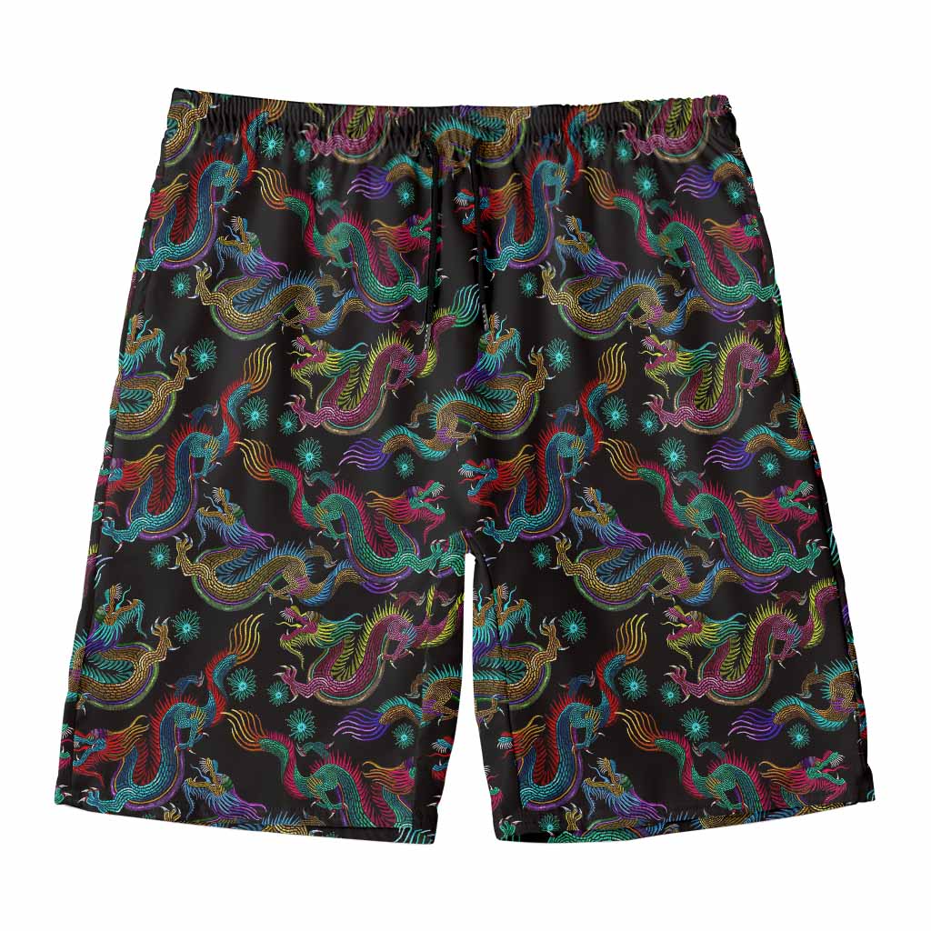 Chinese Dragon Pattern Print Men's Swim Trunks