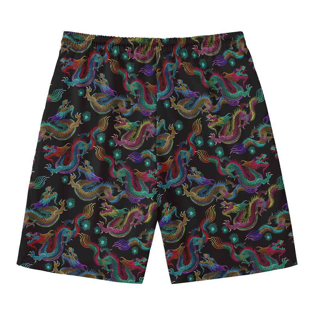 Chinese Dragon Pattern Print Men's Swim Trunks