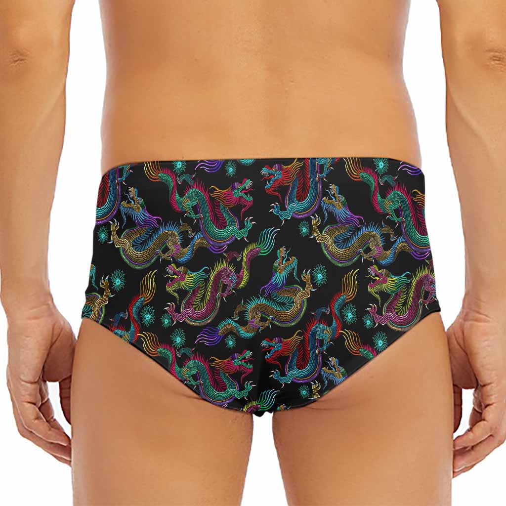 Chinese Dragon Pattern Print Men's Triangle Swim Briefs