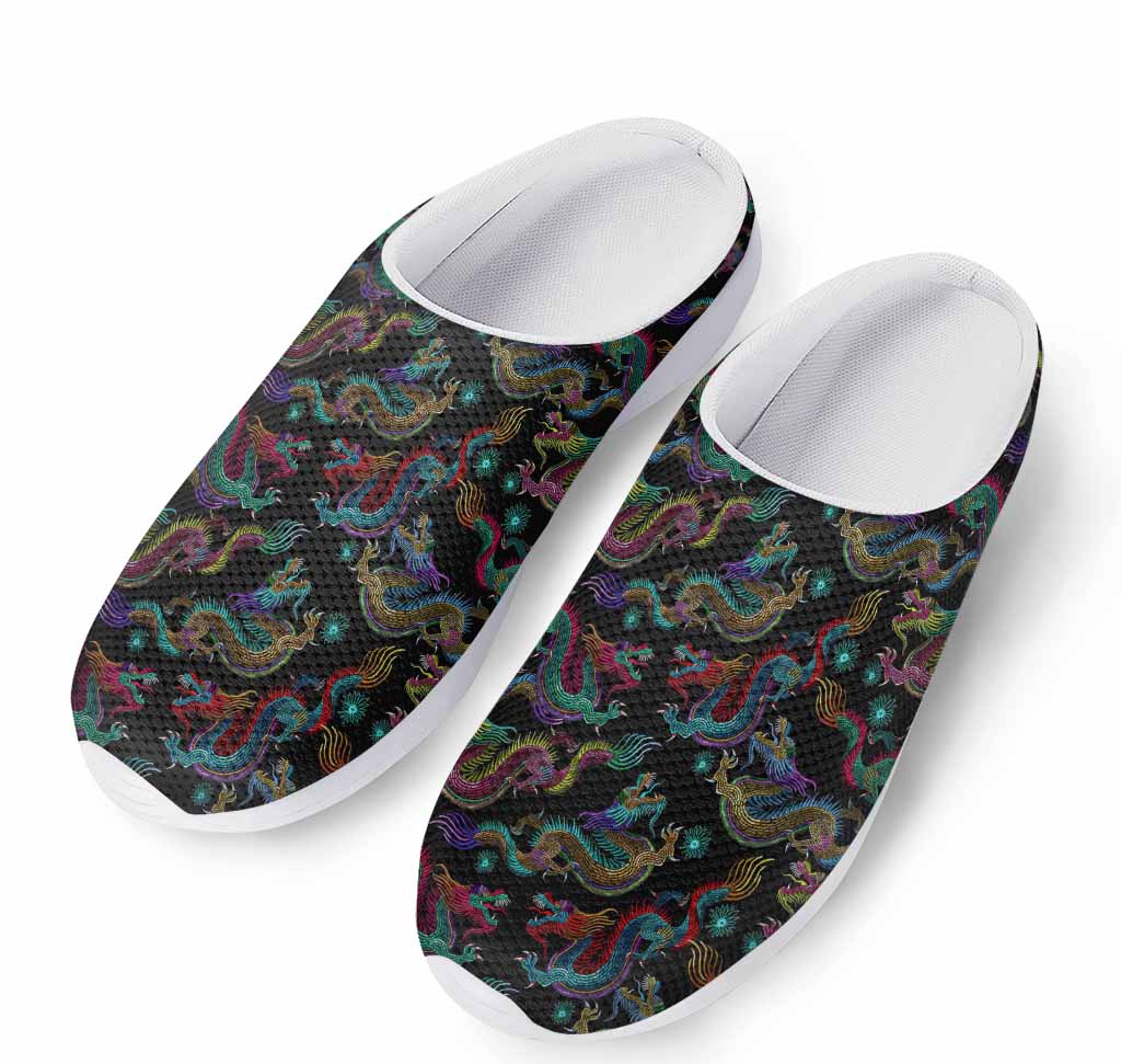 Chinese Dragon Pattern Print Mesh Casual Shoes