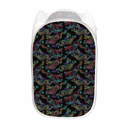 Chinese Dragon Pattern Print Mesh Laundry Hamper