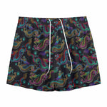 Chinese Dragon Pattern Print Mesh Shorts
