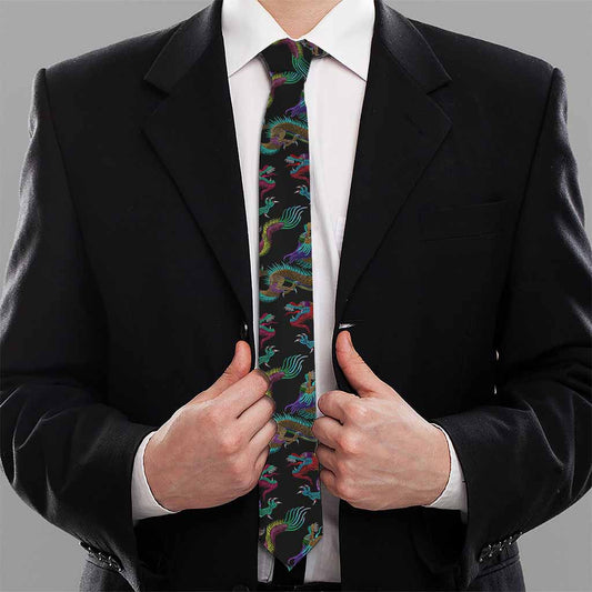 Chinese Dragon Pattern Print Necktie