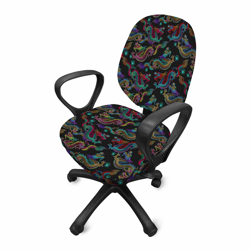 Chinese Dragon Pattern Print Office Chair Cover