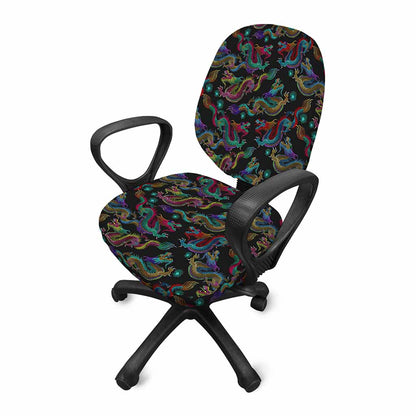 Chinese Dragon Pattern Print Office Chair Cover