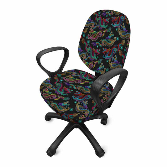 Chinese Dragon Pattern Print Office Chair Cover