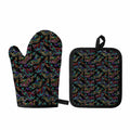 Chinese Dragon Pattern Print Oven Mitt And Pot Holder Set