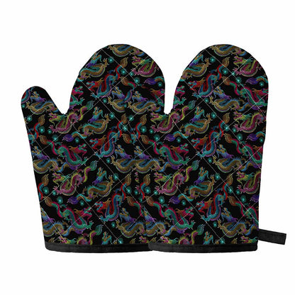 Chinese Dragon Pattern Print Oven Mitts