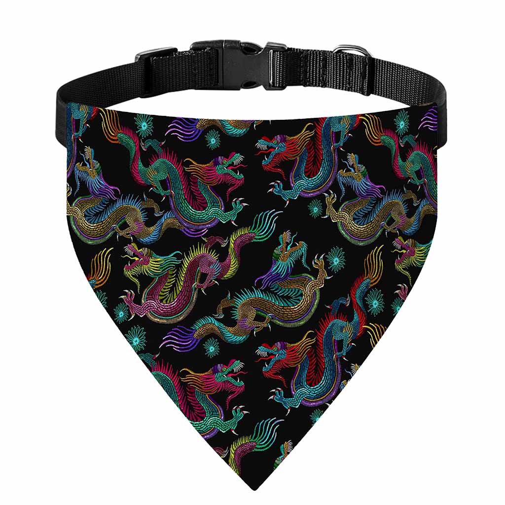 Chinese Dragon Pattern Print Over The Collar Dog Bandana