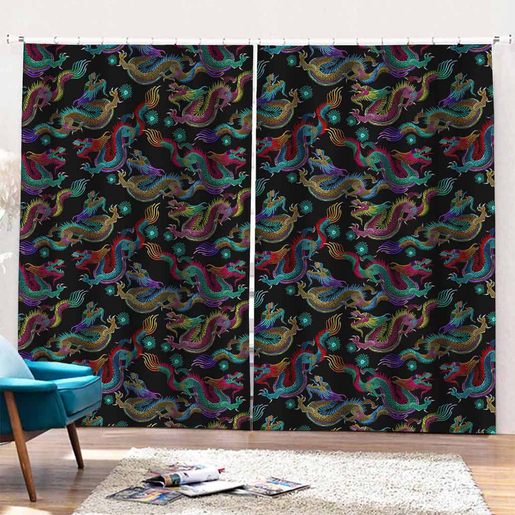 Chinese Dragon Pattern Print Pencil Pleat Curtains