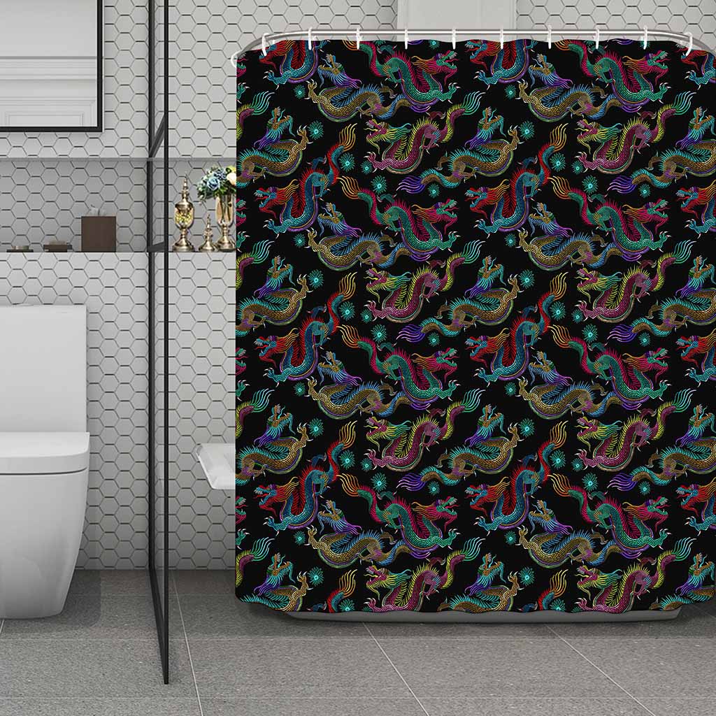 Chinese Dragon Pattern Print Polyester Shower Curtain