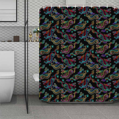 Chinese Dragon Pattern Print Polyester Shower Curtain