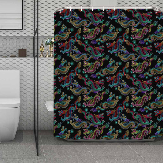 Chinese Dragon Pattern Print Polyester Shower Curtain
