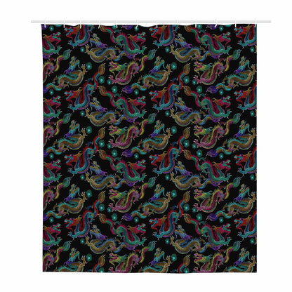 Chinese Dragon Pattern Print Polyester Shower Curtain