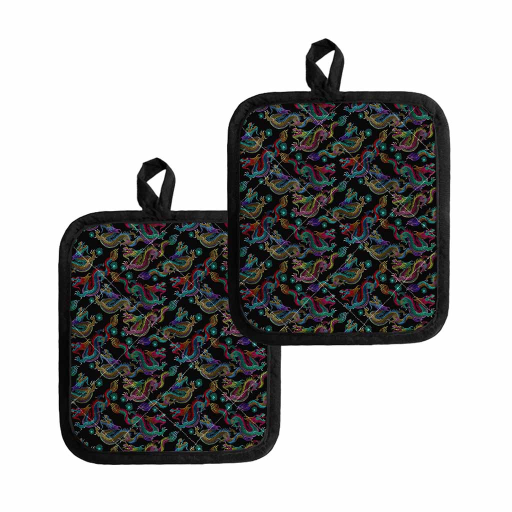 Chinese Dragon Pattern Print Pot Holders